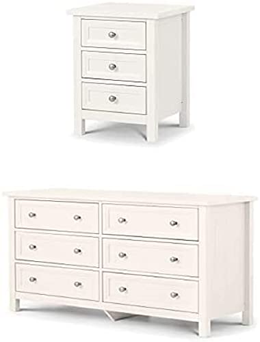 Julian Bowen Maine Bedside & 6 Drawer Chest Bundle, Surf White von Julian Bowen