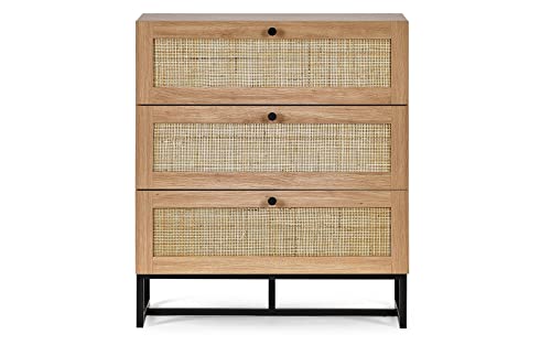 Julian Bowen Padstow Kommode mit 3 Schubladen, Eiche, Melamin mit Rattanfront und Metallsockel, Oak, 3 Drawer von Julian Bowen