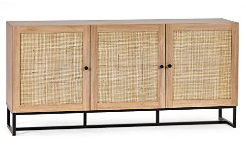 Julian Bowen Padstow Sideboard, Eiche, Melamin mit Rattanfront und Metallsockel, Oak, Einheitsgröße von Julian Bowen