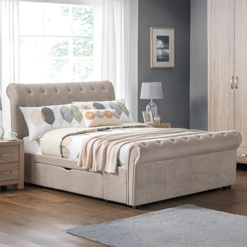 Julian Bowen Ravello Bett mit 2 Schubladen und Stauraum, Nerz-Chenille, Kingsize von Julian Bowen