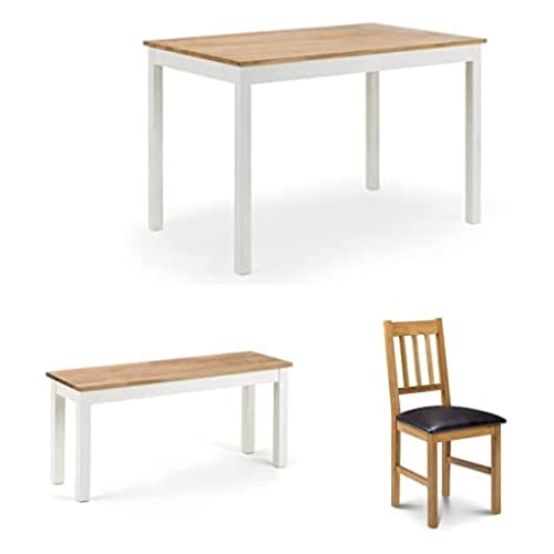 Julian Bowen Set of Coxmoor Dining Table, Bench & 2 Chairs, Ivory & Oak von Julian Bowen