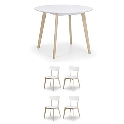 Julian Bowen Set of Casa Round Table and 4 Chairs, White & Limed Oak,100 X 100 cm, Cas903 von Julian Bowen