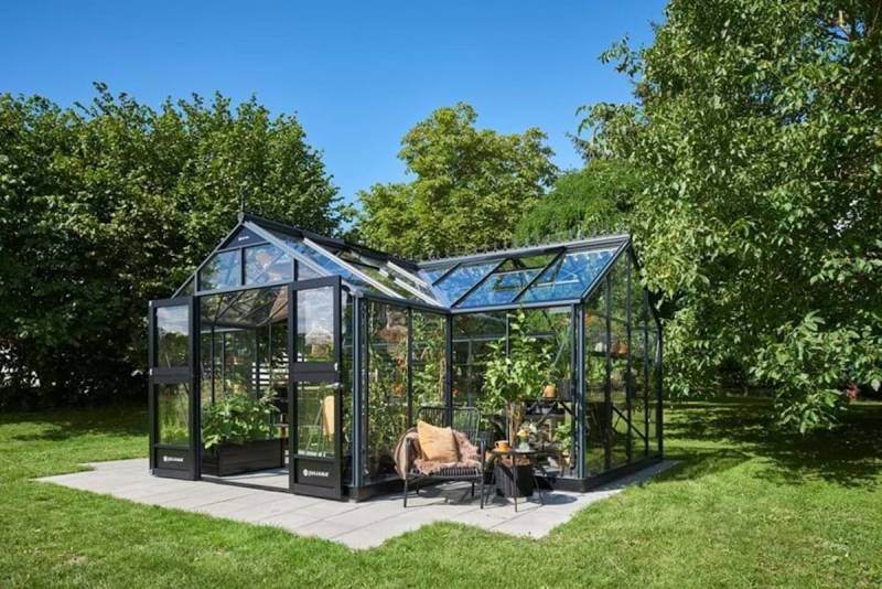 Juliana Gewächshaus Orangerie - 21,5 m² 3 mm Sicherheitsglas anthrazitgrau/Schwarz  inkl. gratis Fundamentrahmen von Juliana