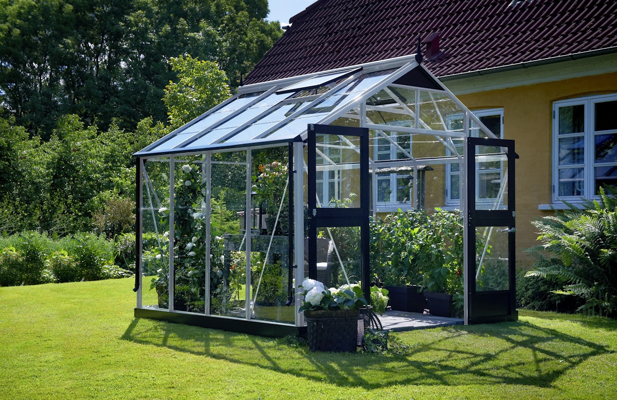 Juliana Gewächshaus Premium - 2,96 x 2,96 m - 8,8 m² (Gr. 1)-Alu/Schwarz-3 mm Sicherheitsglas von Juliana