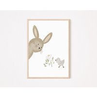 Kinderposter Hase Mit Gans A4 A3 - Blume Geschenk Kinderzimmer Poster Kinderbild Häschen Babygeschenk Hasenposter von JuliasRainbows