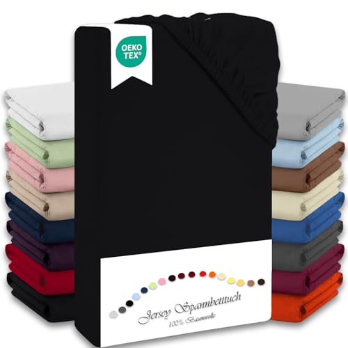 Jersey Spannbettlaken Betttuch Extralang 100x220cm 100% Baumwolle 130g/m² Öko-Tex Standard 100 Schwarz von Julido