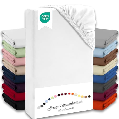Jersey Spannbettlaken Betttuch Extralang 100x220cm 100% Baumwolle 130g/m² Öko-Tex Standard 100 Weiss von Julido