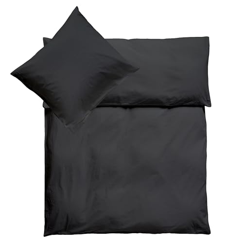 Julido Jersey-Bettwäsche-Set und Kissenbezug, 100% Baumwolle (Oeko-TEX). 2-teiliges Bettwäsche-Set mit Kunststoff-Druckknöpfen, ultraweich und atmungsaktiv (ANTHRAZIT, 100 x 135 + 40 x 60 cm) von Julido