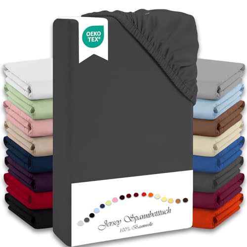 Julido Spannbettlaken 100x200 cm (Anthrazit) Jersey Betttuch aus 100% Baumwolle, Oeko-Tex Standard 100, hautfreundlich, atmungsaktiv & für Allergiker geeignet, Matratzenhöhe bis 30 cm von Julido