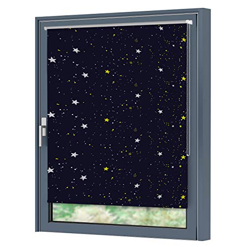 Julido Verdunklungsrollo ohne Bohren 80x150cm, Fenster Rollo Klemmfix Blau mit Sternen, Thermorollo mit Silberbeschichtung von Julido