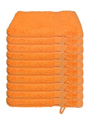 Julie Julsen 10er Pack Waschhandschuhe Chemikalien-Frei 600g/m² Orange 15 x 21 cm 100% Baumwolle - Oeko TEX Std 100 Zertifizierung - Weich und Saugstark - Waschmaschinenfest von Julie Julsen