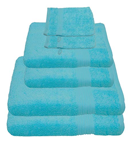 Julie Julsen 6 TLG Handtuchset 2 Badetücher 2 Handtücher + 2 Waschhandschuhe gratis Reine Baumwolle über 30 Farben Babyblau von Julie Julsen