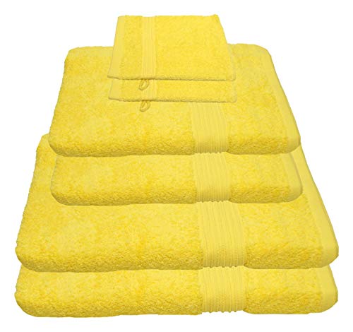 Julie Julsen 6 TLG Handtuchset 2 Badetücher 2 Handtücher + 2 Waschhandschuhe gratis Reine Baumwolle über 30 Farben Gelb von Julie Julsen