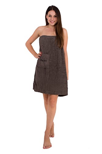 Julie Julsen Saunakilt für Damen 75 x 140 cm Klettverschluss und Gummizug 100% Baumwolle Tasche aufgesetzt Anthrazit Julie Julsen Saunakilt für Damen 75 x 140 cm Klettverschluss und Gummizug 100% Baumwolle Tasche aufgesetzt Anthrazit von Julie Julsen