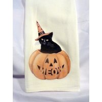 Halloween Handtuch, Schwarzes Katzentuch, Mehlsacktuch Für von JulieButlerCreations