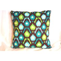 Ikat Kissenbezug in Türkis, Braun Und Chartreuse Ikat Kissenbezug in Türkis, Braun Und Chartreuse von JulieButlerCreations