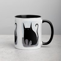 11 Unzen Kaffee Becher Schwarze Katze Volkskunst Einweihungsparty Geburtstag Geschenke Illustration Lustig Süß Seltsames Zeug Schrullig Tee von JulieFitzGeraldArt