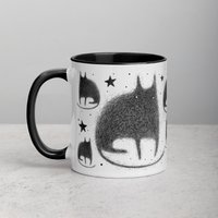 11 Unzen Kaffee Becher Schwarze Katze Volkskunst Einweihungsparty Geburtstag Geschenke Lustige Niedliche Flauschige Kreatur Schräge Sachen Schrullig von JulieFitzGeraldArt