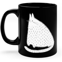 11 Unzen Schwarze Kaffee Becher Flauschige Weiße Katze Housewarminggeschenk Volkskunst Teetasse Geburtstag Schrullige Wunderliche Mollig Nettes von JulieFitzGeraldArt