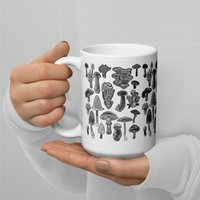 15 Unzen Kaffee Becher Pilze Folk Art Druck Housewarming Geburtstagsgeschenk Wald Illustration Cool Schräge Schrullig Tee Geschenk Keramik Bester von JulieFitzGeraldArt