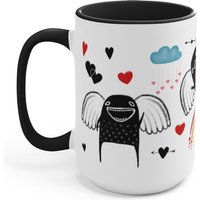 15 Unzen Kaffee Becher Valentinstag Monster Volkskunst Schrullige Außenseiterkunst Skurrile Teekunst Herz Seltsam Einzigartige Geschenke von JulieFitzGeraldArt