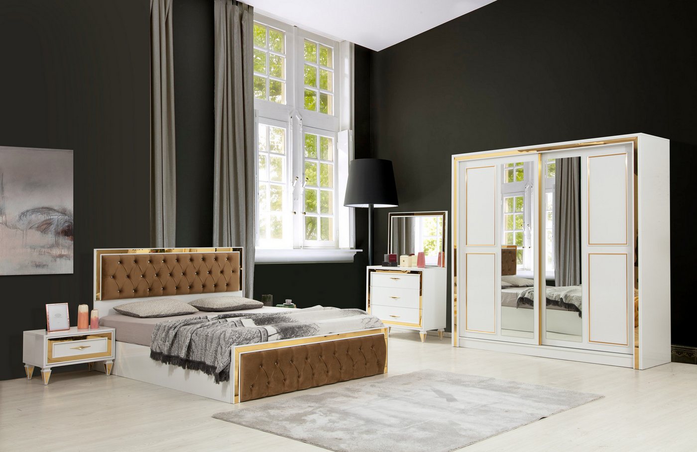 JulietHome Komplettschlafzimmer Seguro Oro, (Set, Kleiderschrank, Bett, Kommode mit Spiegel, 2 Nachttische), Liefer- und Montageservice von JulietHome