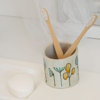 Retro Keramik Zahnbürste Topf, Handgemachte 60Er Jahre Stil Themen Handbemalt Badezimmer Zubehör von JulietReevesDesigns
