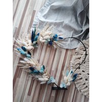 Boho Trockenblumenherz Stehend 32cm in Blau Und Weiß Bohodeko von JulisDekozauber