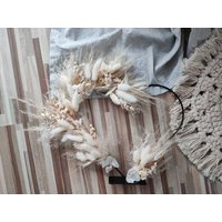 Boho Trockenblumenherz Stehend in Weiß Und Beige -Bohodeko von JulisDekozauber