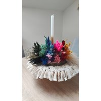Rainbow Trockenblumengesteck, Regenbogenfarben Gesteck Mit Trockenblumen Kerzenhalter Rainbow Trockenblumengesteck, Regenbogenfarben Gesteck Mit Trockenblumen Kerzenhalter von JulisDekozauber