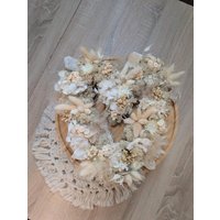 Trockenblumenkranz Herzform in Weiß Und Beige von JulisDekozauber