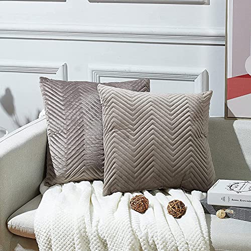 Juliyeh 2er Set Samt Kissenbezüge Kissenhülle Dekokissen Dekorative Kissenbezug Sofakissen Sitzkissen Samtkissen mit Prägemuster für Sofa Wohnzimmer Schlafzimmer 45x45 cm Warmes Grau von Juliyeh