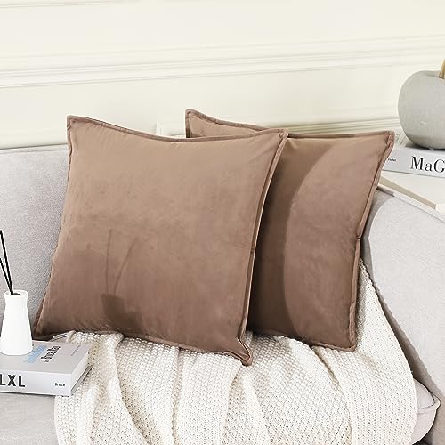 Juliyeh 2er Set Samt Kissenbezüge Gepresster Kante Dekokissenhülle Dekorative Kissenbezug Dekokissen Sofakissen Kopfkissen Zierkissen Weihnachten Kissenbezug für Schlafzimmer 45x45 cm Taupe-GK von Juliyeh