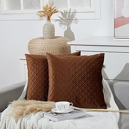 Juliyeh 2er Set Samt Kissenbezüge Kissenhülle Geometrische Sofakissen Dekokissen Dekorative Kissenbezug Samtkissen Einfarbig Zierkissen mit Gitter Muster für Sofa Wohnzimmer 50x50 cm Braun von Juliyeh