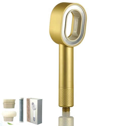 Julymoda Duschkopf mit Filter, 3 in 1 Handbrausen mit Reinigungsbürsten/Schwamm, Massage Hochdruck Wassersparend Duschkopf Set für Hartes Wasser (Gold) von Julymoda
