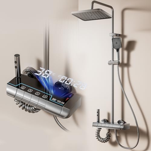 Julymoda Duschsäule mit Mischbatterie mit digitalem Display, Hydromassage-Duschset mit Duschkopf 29 × 18 cm und Handbrause 3 Modi Klaviertasten 4 Funktionen Höhenverstellbar 70-133 cm (30 cm Julymoda Duschsäule mit Mischbatterie mit digitalem Display, Hydromassage-Duschset mit Duschkopf 29 × 18 cm und Handbrause 3 Modi Klaviertasten 4 Funktionen Höhenverstellbar 70-133 cm (30 cm von Julymoda