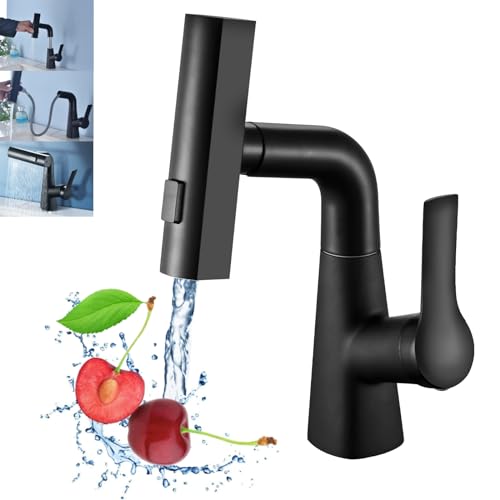 Julymoda Wasserhahn Küche Ausziehbar mit 3 Sprühfunktionen, 360° Schwenkbar Hochdruck Armatur Höhenverstellbar Mischbatterie für Küchenspüle Küche (Matt Schwarz) von Julymoda