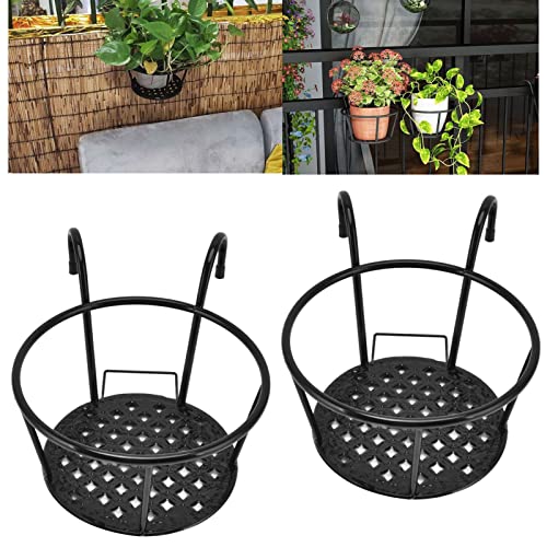 Julyue 2 Stück Hängende Geländer Pflanz Gefäße Halter, Eisen Kunst Hängende Pflanz Gefäße Korb, Zaun Pflanz Gefäße Metall Topf Ständer Blumentopf Halter für Patio Balkon Veranda Garten von Julyue