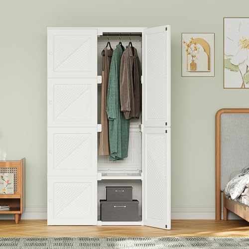 Julyue Kleiderschrank, Schrank 69 x 136 x 50 cm (B x H x T), Faltbarer Mehrzweckschrank mit Stange, magnetische Türen, Wardrobe Closet Garderobenschrank für Wohnzimmer Schlafzimmer von Julyue