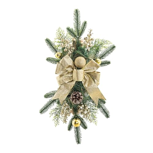 Julyue Künstliche Weihnachtsgirlanden in Tropfenform, 59,9 cm Große Weihnachtskränze für die Tür, Rustikale Treppengirlande mit Weihnachtskugel und Schleife, Weihnachtsgirlande (A) von Julyue