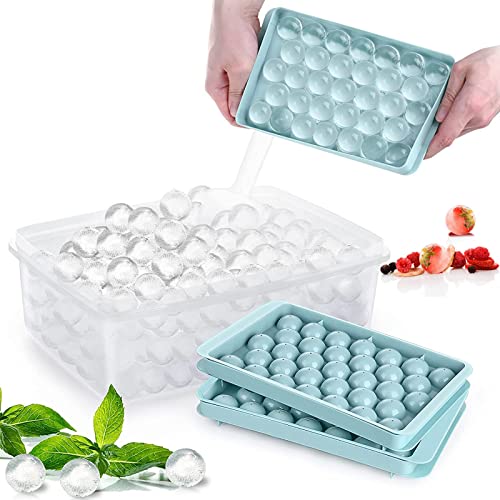 Eiswürfelform 2 Pack, Eiswürfelbehälter mit Deckel 33 Eiswürfel Leicht Lösen, Ice Cube Tray BPA Frei und LFGB Zertifiziert, Luftdicht, Stapelbar, für Gefrierschrank Bier Whisky (Blue) von Lonnalee