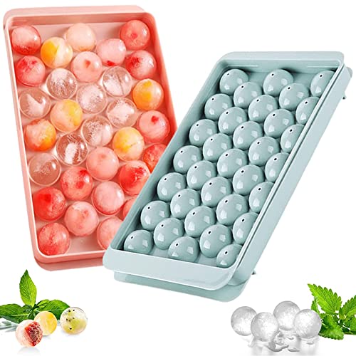 Eiswürfelform mit Deckel 2er Pack,Eiskugelform für Gefrierschrank, Herstellung von 2cmx66 Stück zum Eiskühlen von Cocktails, Whiskey, Tee und Kaffee (Blue+Pink) von Lonnalee