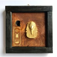 Miniature Wall Art Of The King Tutankhamun's Mask & Hieroglyph's Name in 24K Gold Leaves, Egyptian Home Decor Mothers Day Gift Idea von JumaARTshop