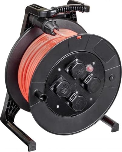 JUMBO® L Kabeltrommel mit 4 Steckdosen H07BQ-F Leitungsfarbe leuchtorange, Querschnitt 3 x 1,5 mm², Länge 25 m von Jumbo