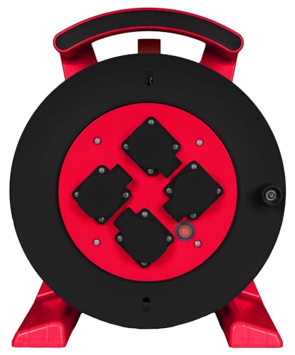 Jumbo-Kabeltrommel 2.0 Leertrommel schwarz/rot 4 Schutzkontakt-Steckdosen von Jumbo