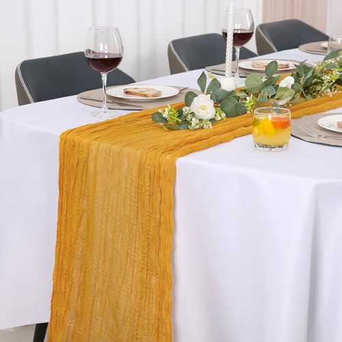 Jumdast käsetuch Tischläufer Boho, Tischläufer Modern Abwaschbar Hochzeit Outdoor Garten Wetterfest Musselin Chiffon Stoff Hochzeitsdeko Taufe Deko Tischdeko (Gelb, 90 x 300 cm) von Jumdast