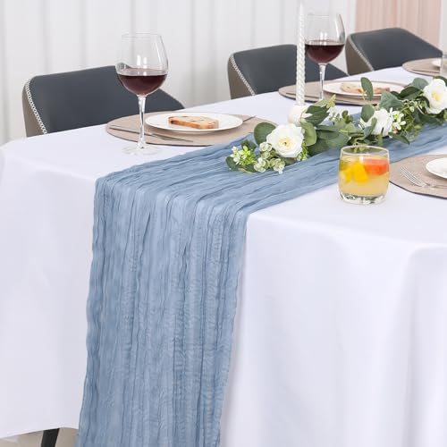 Jumdast käsetuch Tischläufer Boho, Tischläufer Modern Abwaschbar Hochzeit Outdoor Garten Wetterfest Musselin Chiffon Stoff Hochzeitsdeko Taufe Deko Tischdeko (Graublau, 90 x 400 cm) von Jumdast