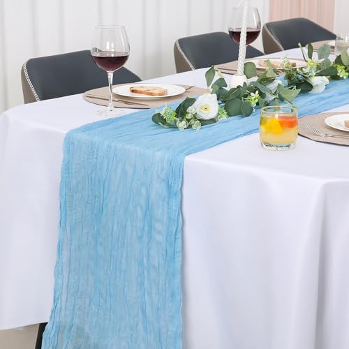 Jumdast käsetuch Tischläufer Boho, Tischläufer Modern Abwaschbar Hochzeit Outdoor Garten Wetterfest Musselin Chiffon Stoff Hochzeitsdeko Taufe Deko Tischdeko (Himmelblau, 90 x 180 cm) von Jumdast