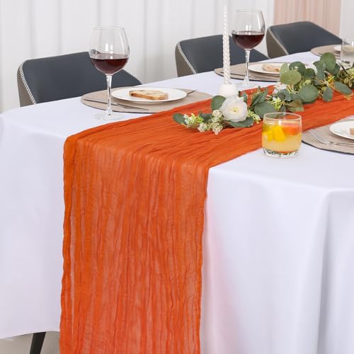 Jumdast käsetuch Tischläufer Boho, Tischläufer Modern Abwaschbar Hochzeit Outdoor Garten Wetterfest Musselin Chiffon Stoff Hochzeitsdeko Taufe Deko Tischdeko (Orange, 90 x 400 cm) von Jumdast