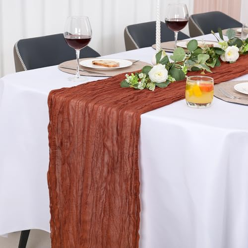 Jumdast käsetuch Tischläufer Boho, Tischläufer Modern Abwaschbar Hochzeit Outdoor Garten Wetterfest Musselin Chiffon Stoff Hochzeitsdeko Taufe Deko Tischdeko (Rotbraun, 90 x 300 cm) von Jumdast